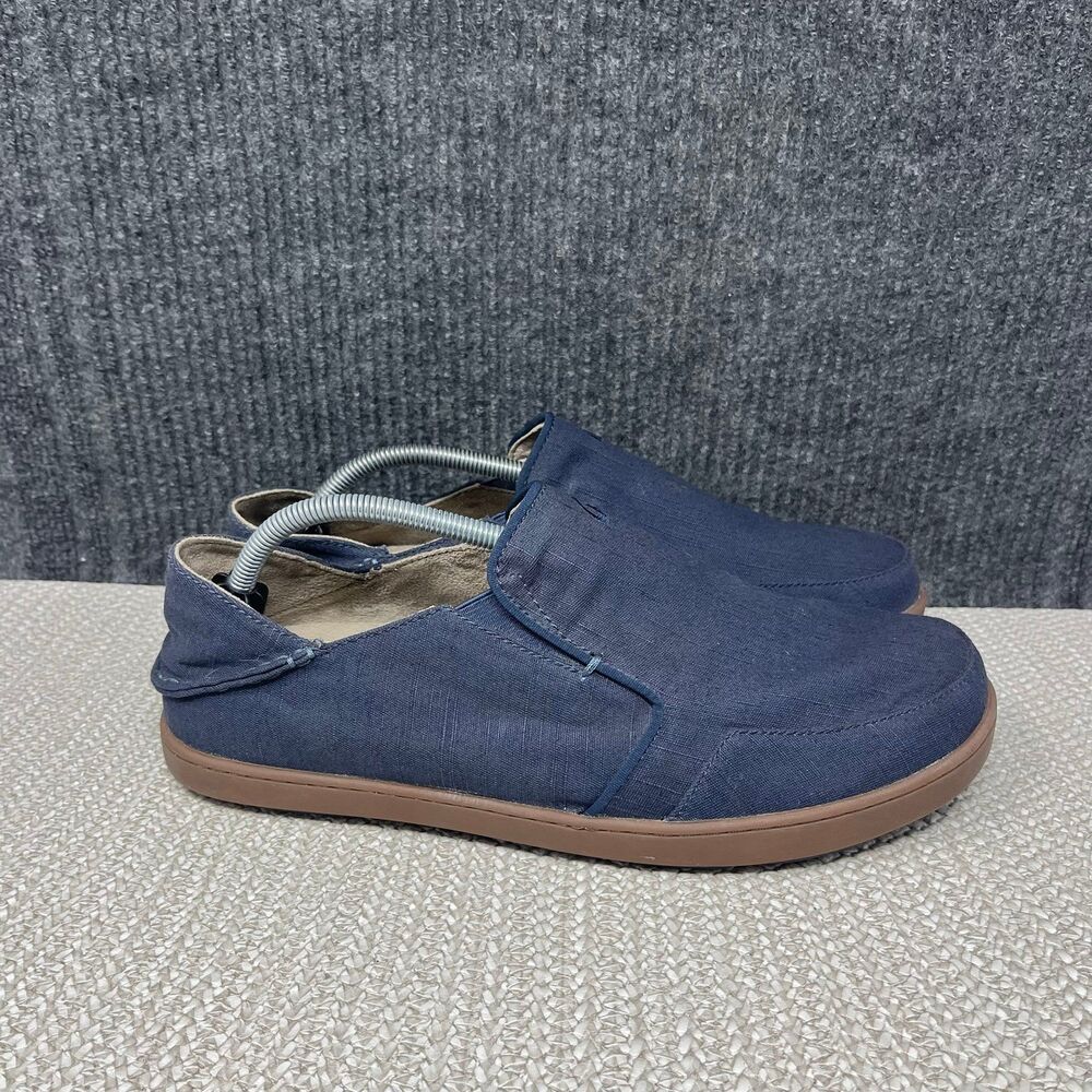Olukai Nohea Twill Canvas Slip On Loafers Casual Navy Blue Gum Sole Mens 11.5